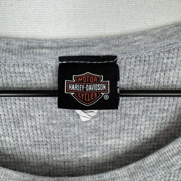 Harley Davidson Top Womens Medium Gray Waffle Knit Harley Graphic Spokane Biker - Picture 9 of 13